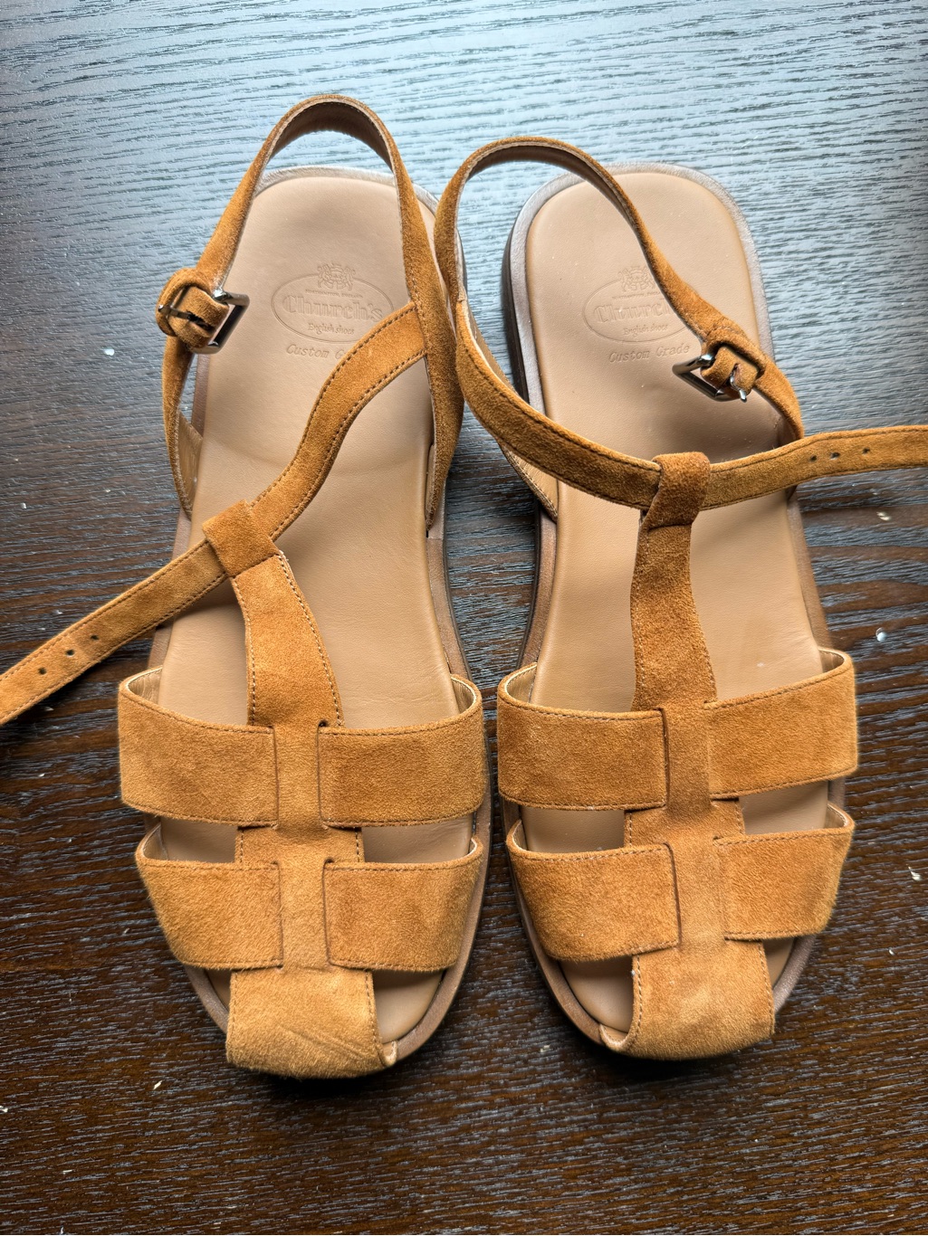 Church's Odyssey Suede Sandals In Camel Brown, Size 7.5